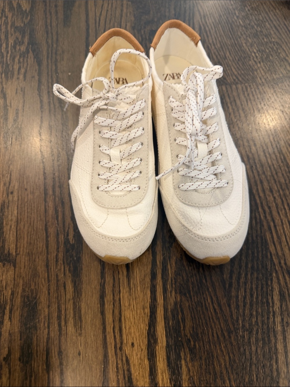 Zara Cream and Tan Retro Canvas Runner Sneakers